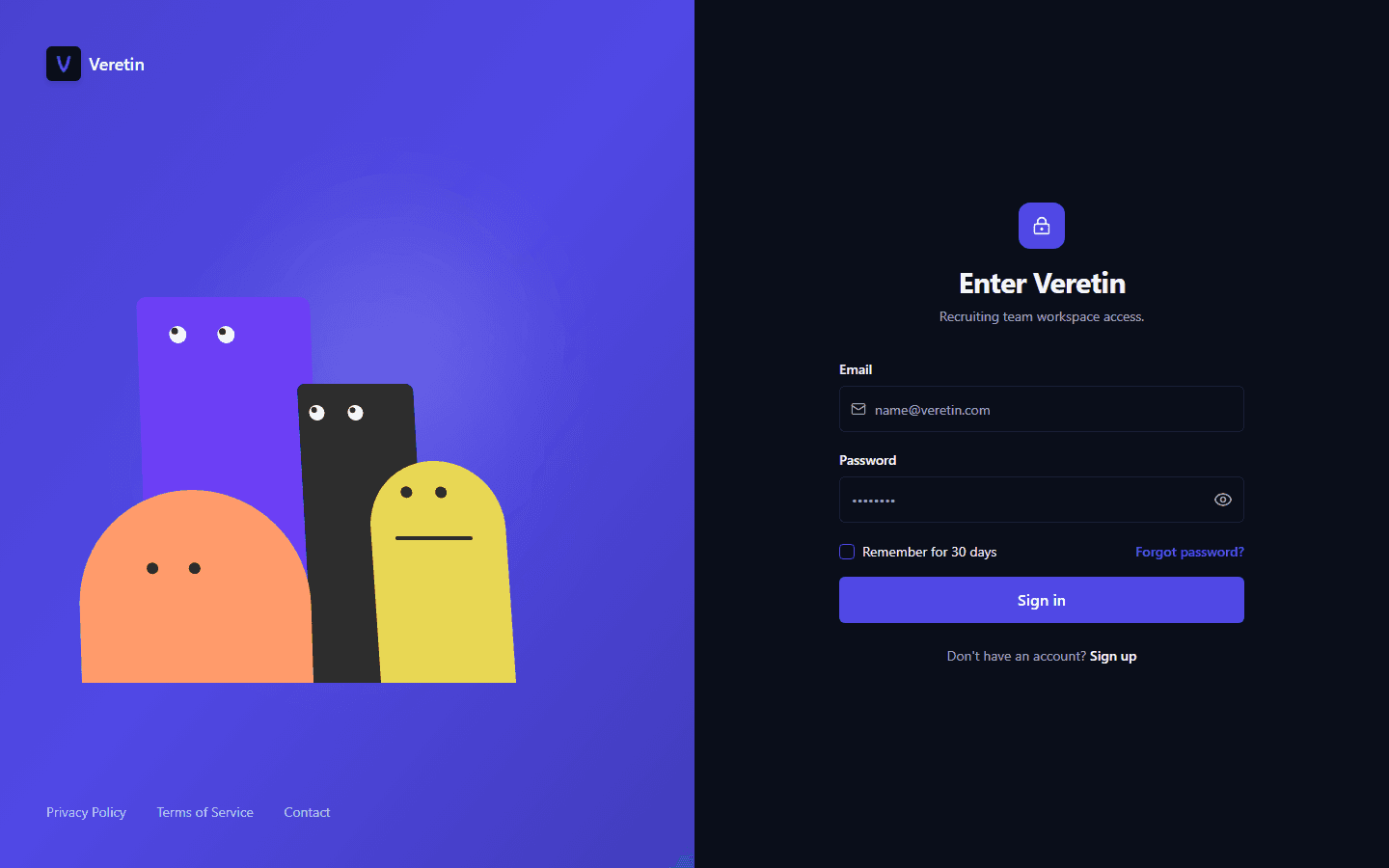 Veretin Internal Tool website preview